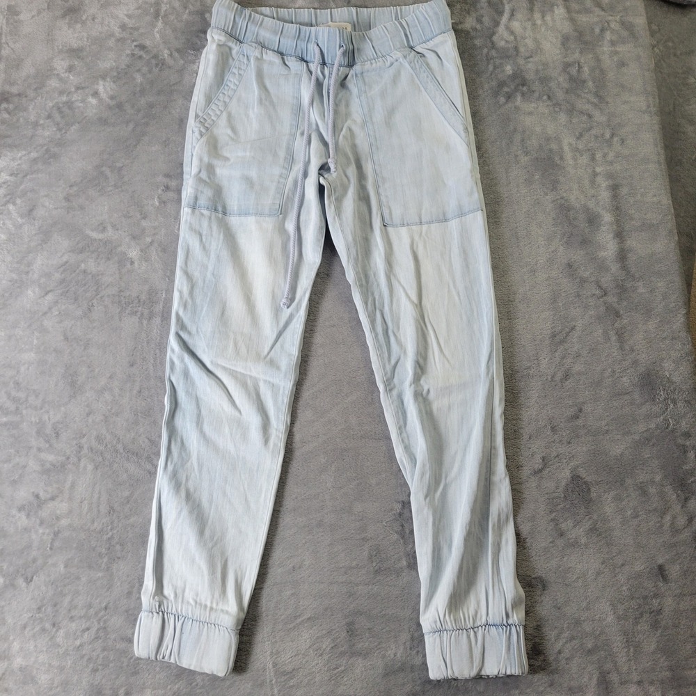 bella dahl Light Wash Denim Jogger Pants XS Drawstring Elastic Waist Tencel